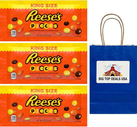 King Size Reeses Pieces Peanut Butter Candy Crunchy Shell, 3 oz, Individually Wrapped - Personal Care