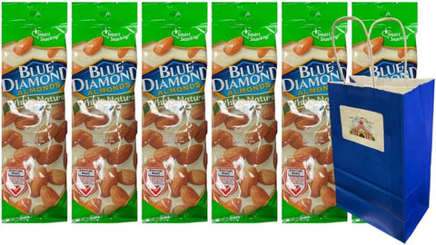Snack Pack Diamond Almonds - Whole Natural Almonds 1.5 oz, 6 Pack | Healthy Protein Snack, Keto-Friendly, Gluten-Free with 5.25x3.2x8 Blue Paper Bag Included