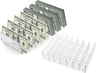 2 Pack Acrylic Money Organizer Cash Trays,7 Section Dividers Money Organizer,Eyeshadow Makeup Palette Organizer,Clear Bill Money Organizer for Cash Envelope Card