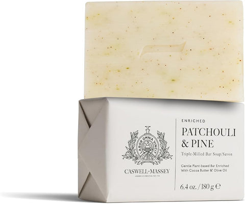 Caswell Massey Patchouli & Pine Bar Soap Moisturizing Body Soap with Shea Butter, Cocoa Butter, Olive Oil, Oatmeal & Kaolin Clay Woody Spiced Scent for Shower or Bath