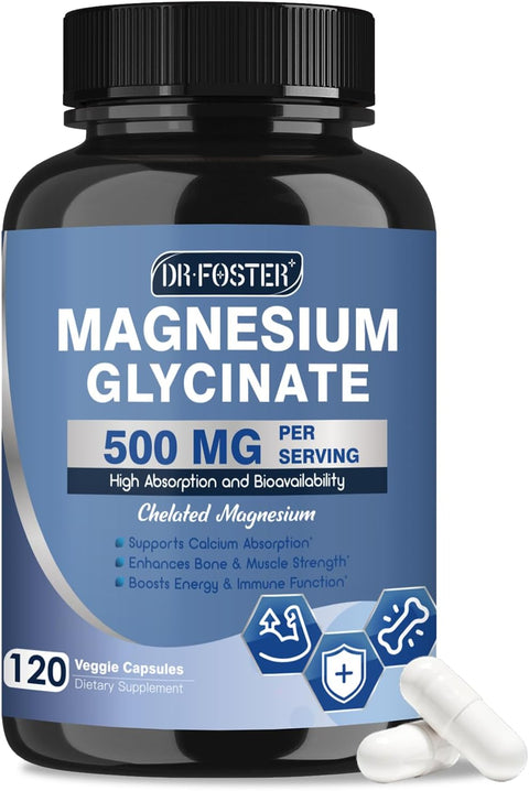 Chelated Magnesium Glycinate 500mg with Zinc, 120 Veggie Capsules