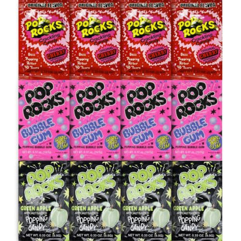 Variety Pack Pop Rocks Popping Candy, 12 Pack, Cherry, Bubble Gum and Green Apple, 0.33 oz Each, Individually Wrapped - Personal Care