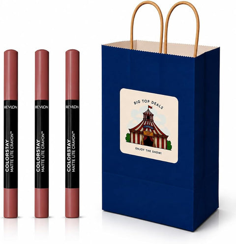 3-Piece Matte Lip Crayon Revlon Gift Set - 001 Tread Lightly Nude Shade, Long Lasting Velvet Lipstick Makeup Bulk Pack for Women, White Elephant Office Party Game Prize & Secret Santa Stocking Stuffer