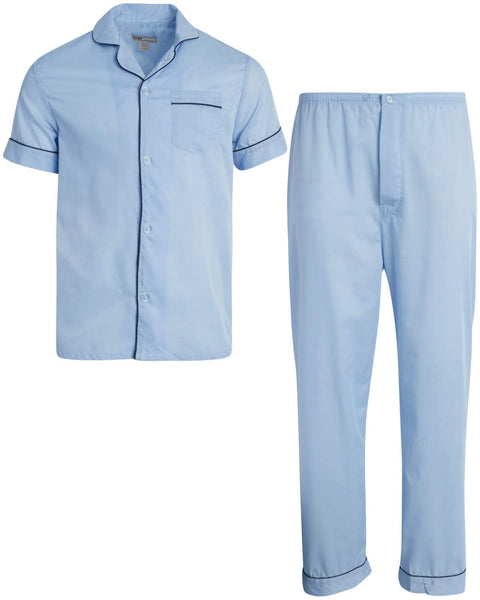 Ten West Apparel Men's 2-Piece Pajama Set with Short Sleeve Shirt and Long Pants, Size Large, Light Blue - Personal Care