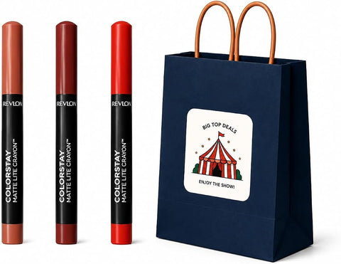 3-Piece Matte Lip Crayon Revlon Gift Set - Neutral Tone Nude Shades, Long Lasting Velvet Lipstick Makeup Bulk Pack for Women, White Office Party Game Prize & Secret Santa Stocking Stuffer