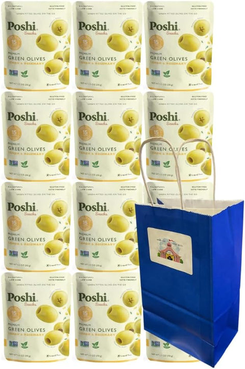 Big Top Deals USA Gift Bag With Gourmet Green Pitted Olives Snack Pack with Lemon & Rosemary Flavor 12 Count – Vegan Gluten-Free Keto-Friendly Mediterranean Healthy Snack