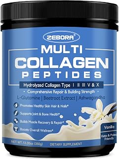 ZEBORA Vanilla Multi Collagen Peptides Powder for Women & Men, 35 Servings