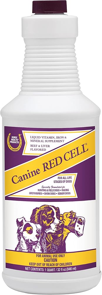 Horse Health Canine Red Cell, Liquid Vitamin-Iron-Mineral Supplement for Puppies, Active Senior and Pregnant Dogs, Dog Vitamins and Supplements, 1 Quart