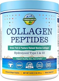 Terranics Hydrolyzed Collagen Peptides Powder, Grass Fed & Pasture Raised Bovine, Type I & III Collagen for Women, No Sugar, No Hormones, Keto, Beauty Support, Easy Mixing, Unflavored, 16oz