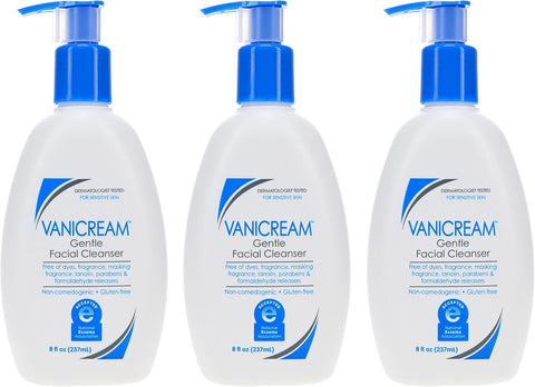 Vanicream Gentle Facial Cleanser for Sensitive Skin, 8 Oz (Pack of 3), Unscented, 24 Fl Oz - Personal Care