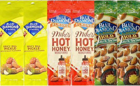 Diamond Almonds Variety Pack, Hot Honey, Spicy Dill Pickle, Wasabi & Soy Sauce, 1.5 oz Bags, 6 Count