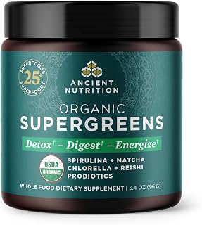 Ancient Nutrition Organic Super Greens Powder, Probiotics, Spirulina