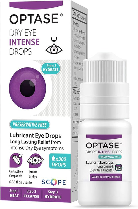 Optase Dry Eye Intense Drops - Preservative Free Eye Drops - Multidose Bottle - Step 3 Hydrate - .33 fl oz, 300 Doses - Personal Care