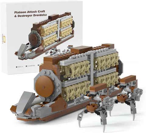 Battle Army Clone Platoon Attack Craft Building Kit 32-Piece, Battle Soldiers Troop Carrier with 2 Clankers, Building Blocks Action Figures Army Toys for Kids 6-12