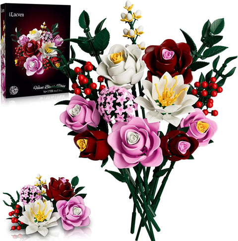 Layered Blush Pink Roses Bouquet Flower Building Set for Girls Ages 14+