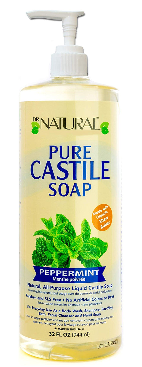 Dr. Biss Natural Peppermint Liquid Soap – Multi-Purpose Castile-Style Wash for Body, Hands, Face & Home, Plant-Based, Vegan, Sulfate-Free Formula – 8 fl oz