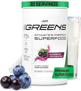 JYM Greens Powder Supplement w/ Organic Spirulina - Blueberry Acai, 15.2 Oz