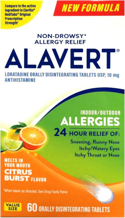 Alavert Allergy Relief ? 24-Hour Non-Drowsy Tablets, Loratadine 10 mg, Antihistamine, Citrus Burst Flavor, 60 Tablets