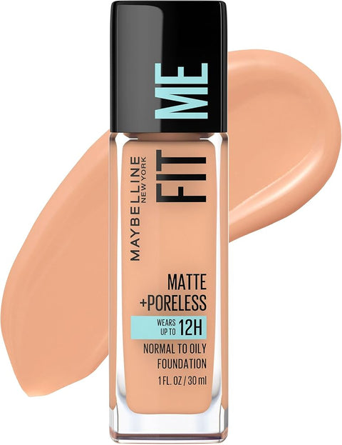 Maybelline Fit Me Matte + Poreless Liquid Oil-Free Foundation Makeup, Light Honey, 1 Count (Packaging May Vary)