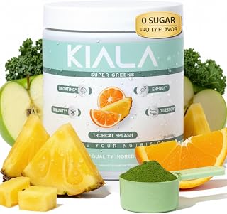 Kiala Nutrition Super Greens Powder with Spirulina & Chlorella for Digestion, Gut Health, Immunity, Adaptogens, Energy, Gluten Free, Vegan, Sugar Free, Tropical Splash, 30 Servings