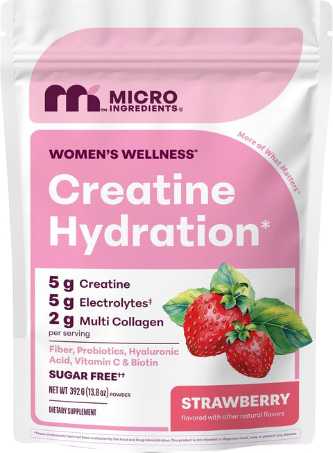 Micro Ingredients Creatine Hydration Powder for Women, Strawberry