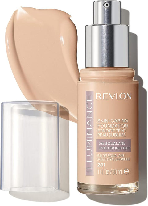 Revlon Illuminance Skin-Caring Liquid Foundation, Hyaluronic Acid, Hydrating and Nourishing Formula with Medium Coverage, 201 Creamy Natural, 1 fl oz