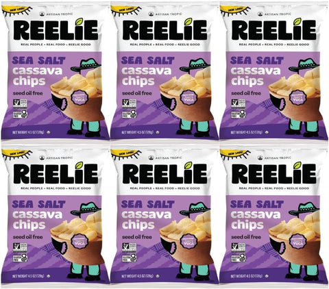 Sea Salt Cassava Chips Reelie 4.5 oz (6 Pack) – Crispy Cassava Chips, Gluten-Free Snack Chips, Non-GMO Snack for Everyday Snacking