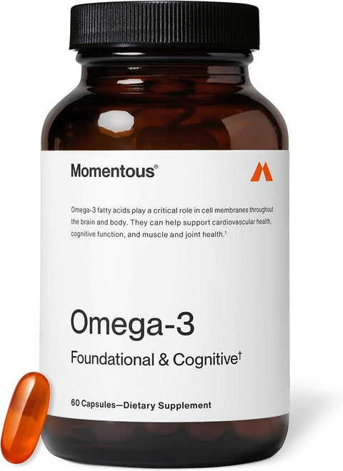 Momentous Omega-3 Fish Oil, EPA & DHA Supplement, No Aftertaste, 1,600mg