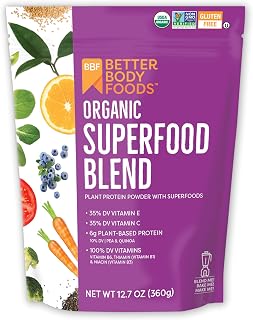 BetterBody Foods Organic Superfood Powder with Protein 12.7 Oz, Vitamins
