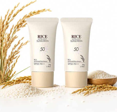 2Pcs Rice Ceramide Face Moisturizing with Spf50+ PA+++, New Rice Ultra-Light Sunscreen, Rice Sunscreen Mineral Formula, Effectively Protects Against UV Rays, Suitable for all Skin Types