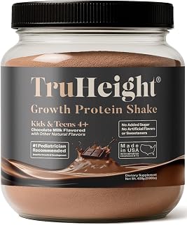 TruHeight Growth Protein Shake (Chocolate Milk Flavor, Whey) Tall Nutrition for Natural Growth & Development - Protein Powder for Kids & Teens, Weight Gain Drinks - Picky Eater Vitamin, Taller Ages 4+