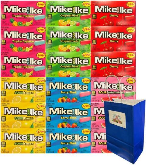 Candy Variety Pack - Mike and Ike, 3 Sour Watermelon, 3 Sour Lemon, 3 Tropical Typhoon, 3 Cherry, 3 Berry Blast, 3 Original Fruits, 0.78 oz, Assorted Fruity Flavors for Snacking and Sharing, 18 Pack