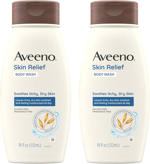 Aveeno Skin Relief Fragrance-Free Body Wash with Triple Oat Formula, Gentle Daily Cleanser for Sensitive Skin Leaves Dry Skin Feeling Moisturized, Sulfate-Free, 18 fl. oz