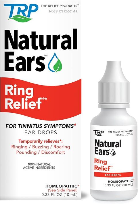 The Relief Products Ring Relief Ear Drops – for Symptoms of, Ear Ringing, Buzzing, Roaring & Ear Discomfort – Natural Active Ingredients – 0.33 Fl Oz