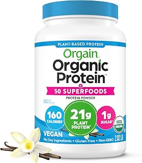 Orgain Organic Vegan 21g Protein + Superfoods Powder, Vanilla Bean, 2.02lb
