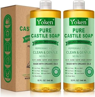 Yoken EWG Peppermint Castile Soap 32oz, Gentle Daily Liquid Soap - Personal Care