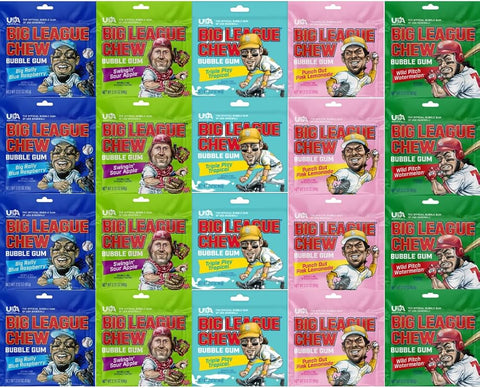 Variety Pack Big League Chew Bubble Gum Soft Shredded Gum 20 Pack (2.12 oz Each) Fun Assorted Flavored Gum for Kids and Adults Perfect Party Snack