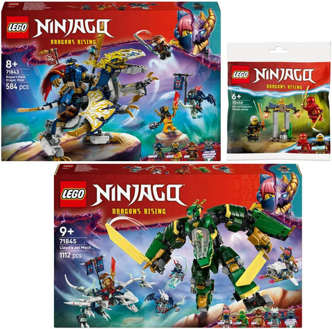 Lego Ninjago Set of 3: 71843 Rogues Mech Dragon Rider, 71845 Lloyds Jet Mech & 30650 Kais and Rapton's Duel in the Temple