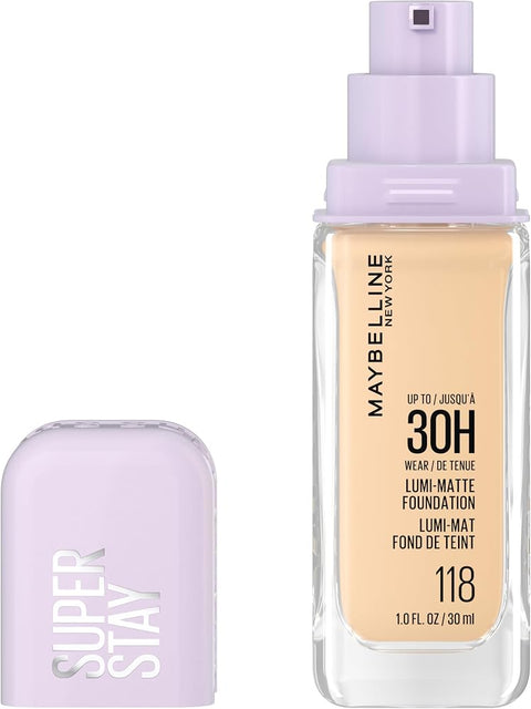 Maybelline Super Stay Lumi-Matte Foundation, Lightweight and Buildable Full Coverage Foundation Makeup For Up To 30HR Wear, 125, 1 Count