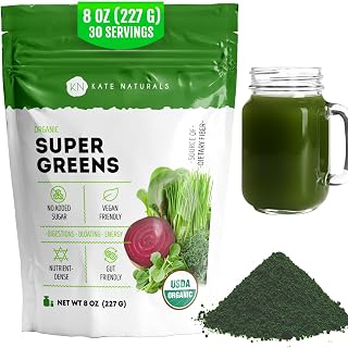 Kate Naturals Organic Super Greens Powder (30 Servings, 8oz, Natural)
