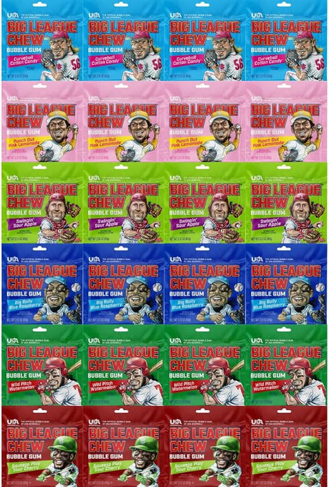 Variety Pack Big League Chew Bubble Gum, 24 Pack (2.12 oz each pouch) Soft Shredded Bubble Gum Bulk Chewing Gum Assorted Gum Variety Pack for Kids and Adults