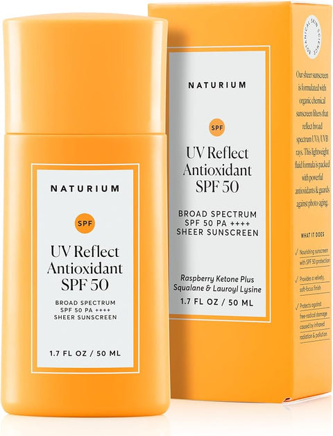 Naturium UV Reflect Antioxidant, Broad Spectrum SPF 50 PA ++++ Sheer Sunscreen, Lightweight Face & Skin Protector with Soft Matte Finish, 1.7 oz - Personal Care