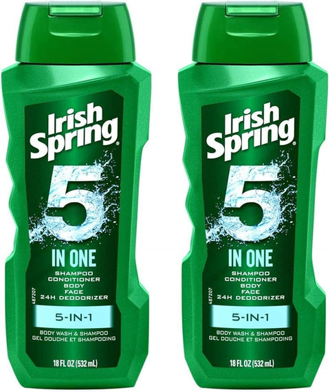 Irish Spring 5-in-1 Shampoo, Conditioner, Body Wash, Face Wash and Deodorizer, 18 oz - Personal Care