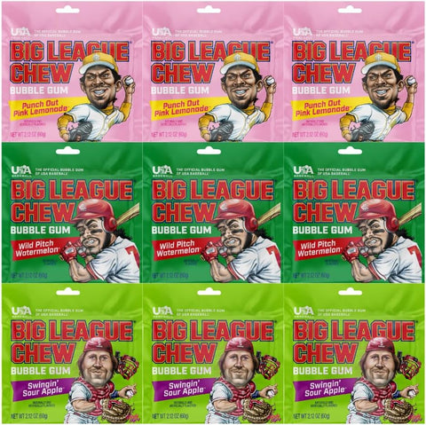 Variety Pack Big League Chew Bubble Gum, 2.12 oz, 9 Pack - Soft Shredded Chewing Gum, Variety Pack Candy, Bulk Bubble Gum for Kids, Sports Fans, Parties & Gifts