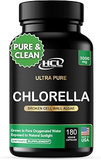 Chlorella Capsules 3000 mg - Cracked Cell Wall Blue Green Algae Supplement - Best Natural Detox Cleanse - Plant Vitamins Minerals Chlorophyll Vegan Protein Powder Pills - Made in USA