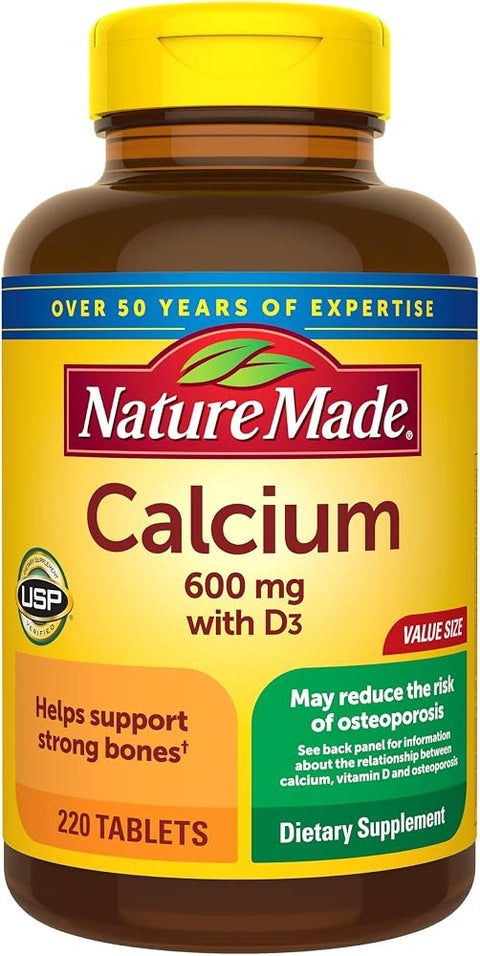 Nature Made Calcium 600 mg with Vitamin D3 for Bone Support, 220 Tablets