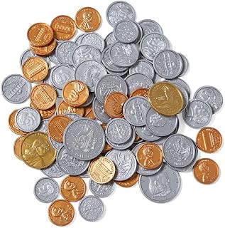 hand2mind Fake Money Coin Assorted Set, Detailed Fake Coins, Prop Money, Toy Money, Play Money for Kids, Realistic Money, Pretend Money for Kids Learning, Play Money Set, Plastic Coins (Set of 96)