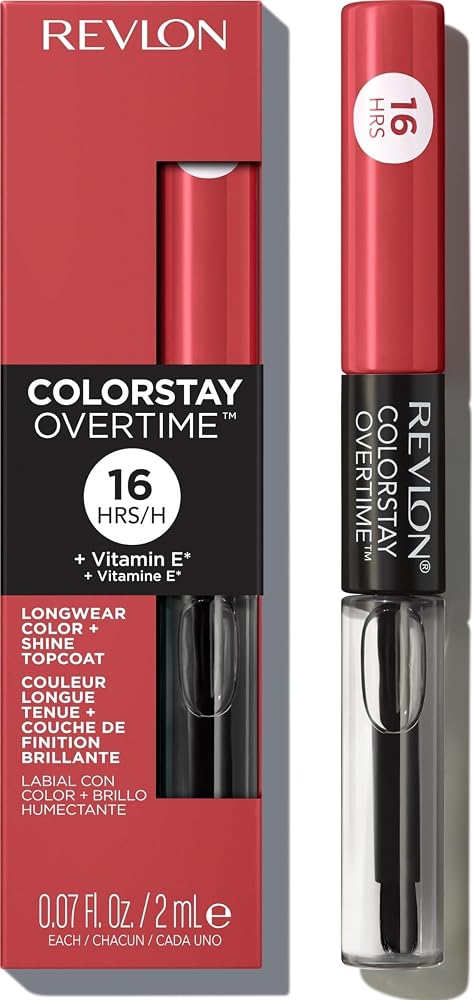 Revlon ColorStay Overtime Lipcolor, 020 Constantly Coral, 0.07 fl oz | Dual-ended liquid lipstick with clear lip gloss. Moisturizing ingredients. Won't smudge, bleed or feather. - Lip Makeup - Beauty