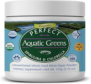 Perfect Supplements Aquatic Greens Powder | Organic Spirulina and Chlorella Blend | Vegan Superfood | Non-GMO | 135g