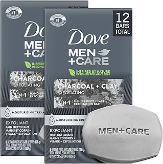 Dove Men+Care Body + Face Bar (12 Bars) – Exfoliating 3-in-1 Charcoal Soap with Clay for Skin Care, Hands & Shaving, 3.75 Oz Ea - Personal Care